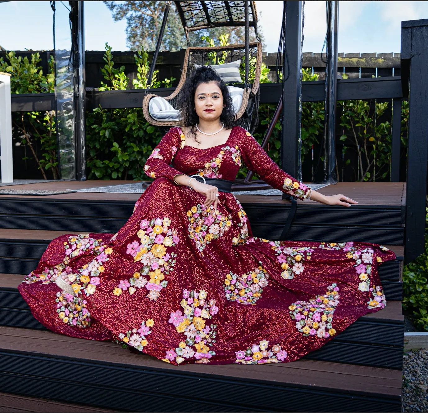 Naz Maroon Phool Aur  Sitara Gown