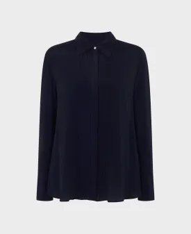 Pintuck Collared Silk Blend Blouse
