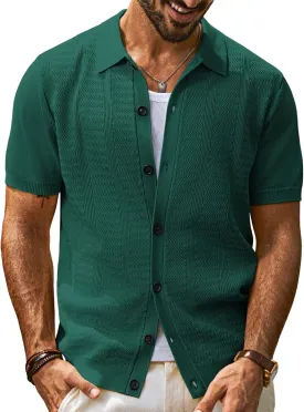 PJ PAUL JONES Mens Polo Shirt Short Sleeve Casual Knit Textured Button Down Polo Shirts with Pocket