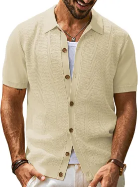 PJ PAUL JONES Mens Polo Shirt Short Sleeve Casual Knit Textured Button Down Polo Shirts with Pocket