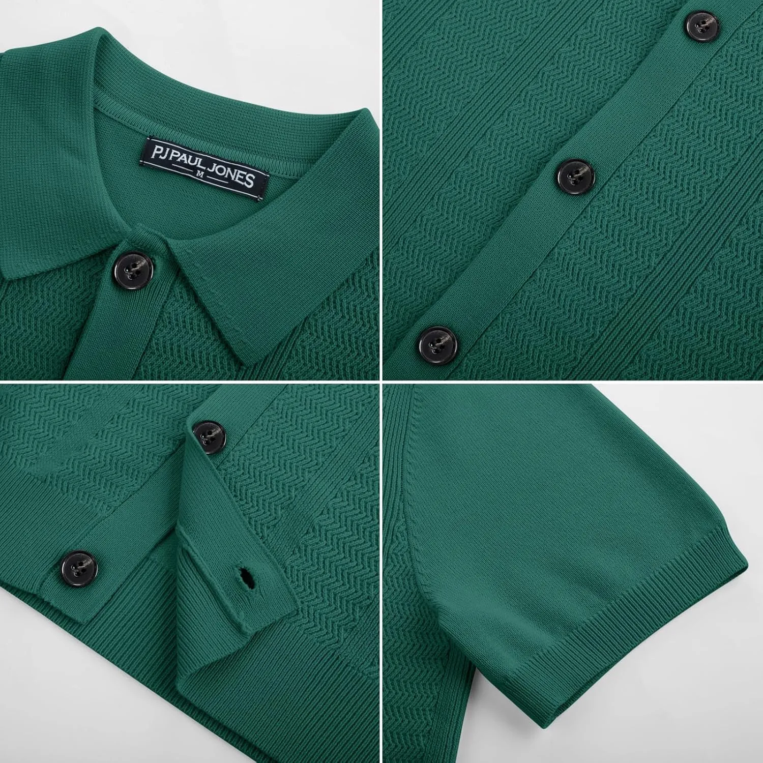PJ PAUL JONES Mens Polo Shirt Short Sleeve Casual Knit Textured Button Down Polo Shirts with Pocket