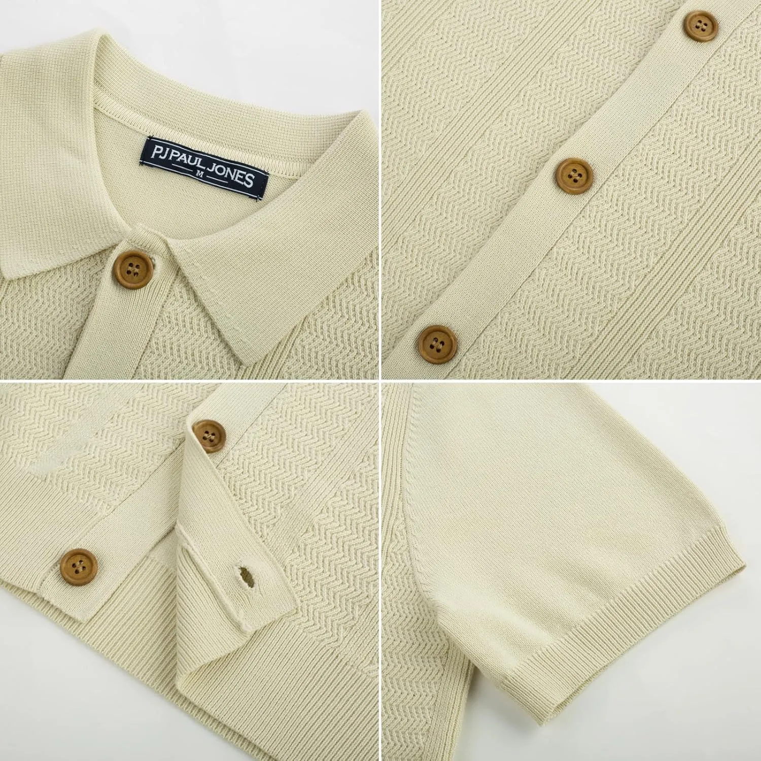 PJ PAUL JONES Mens Polo Shirt Short Sleeve Casual Knit Textured Button Down Polo Shirts with Pocket