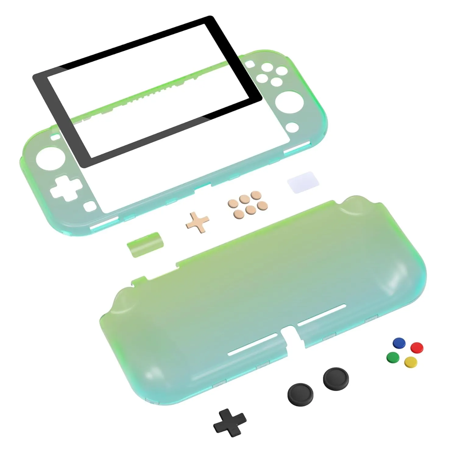 PlayVital ZealProtect Protective Case for Nintendo Switch Lite, Ergomomic Grip Hard Cover - Durable Shock-absorbent with Screen Protector & Thumb Grip Button Caps, Gradient Translucent Green Blue