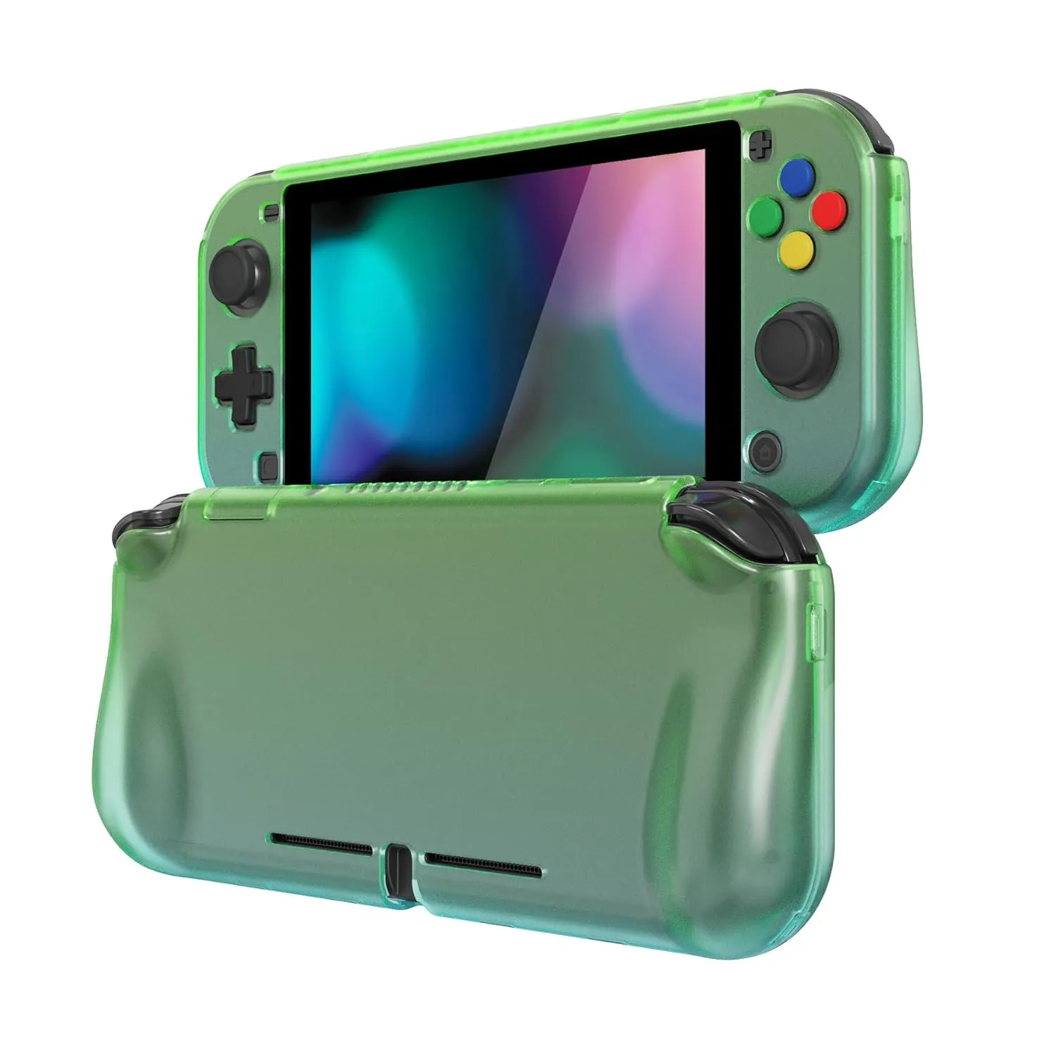 PlayVital ZealProtect Protective Case for Nintendo Switch Lite, Ergomomic Grip Hard Cover - Durable Shock-absorbent with Screen Protector & Thumb Grip Button Caps, Gradient Translucent Green Blue