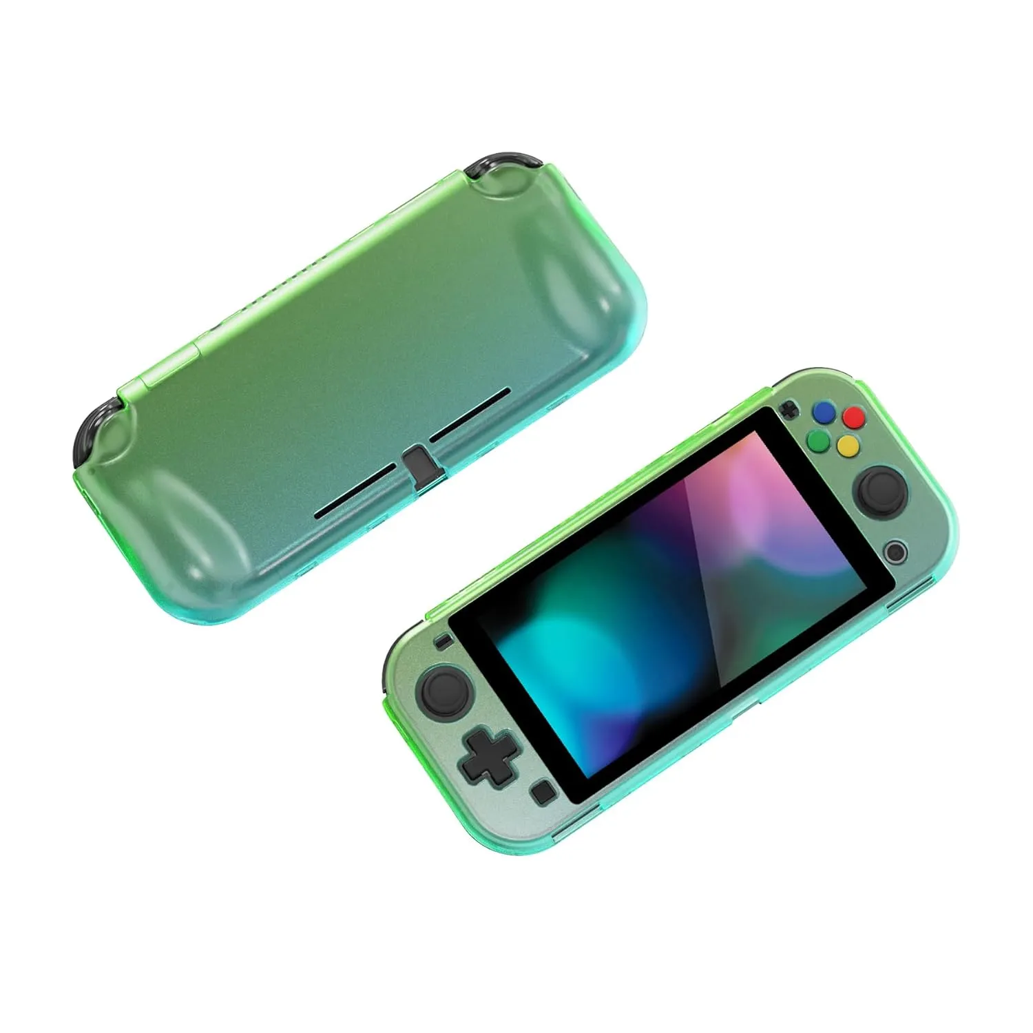 PlayVital ZealProtect Protective Case for Nintendo Switch Lite, Ergomomic Grip Hard Cover - Durable Shock-absorbent with Screen Protector & Thumb Grip Button Caps, Gradient Translucent Green Blue
