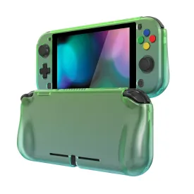 PlayVital ZealProtect Protective Case for Nintendo Switch Lite, Ergomomic Grip Hard Cover - Durable Shock-absorbent with Screen Protector & Thumb Grip Button Caps, Gradient Translucent Green Blue