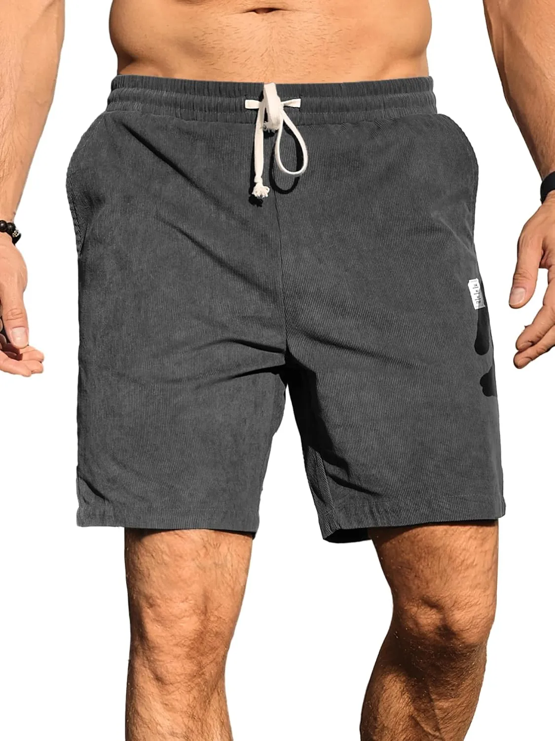 PLEPAN Mens Shorts 7 inch Corduroy Casual Short Drawstring Elastic Waist Lightweight Summer Beach Shorts Loose Fit