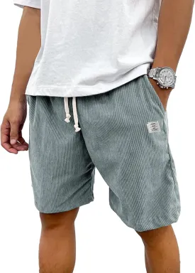 PLEPAN Mens Shorts 7 inch Corduroy Casual Short Drawstring Elastic Waist Lightweight Summer Beach Shorts Loose Fit
