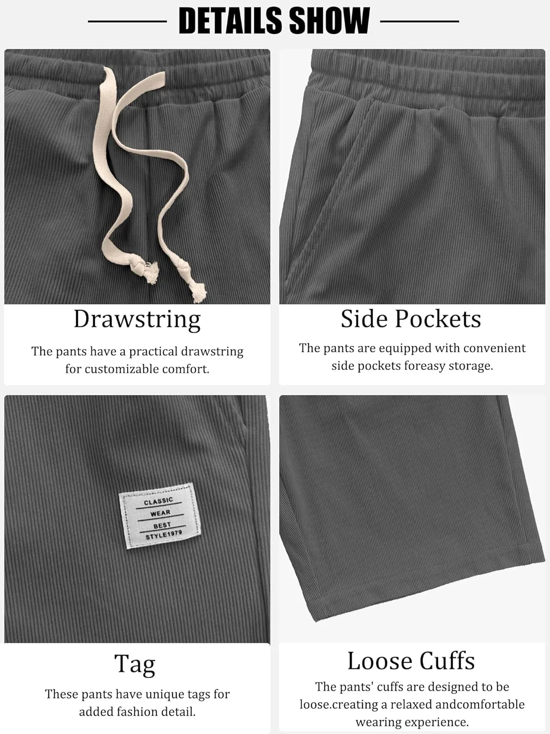 PLEPAN Mens Shorts 7 inch Corduroy Casual Short Drawstring Elastic Waist Lightweight Summer Beach Shorts Loose Fit