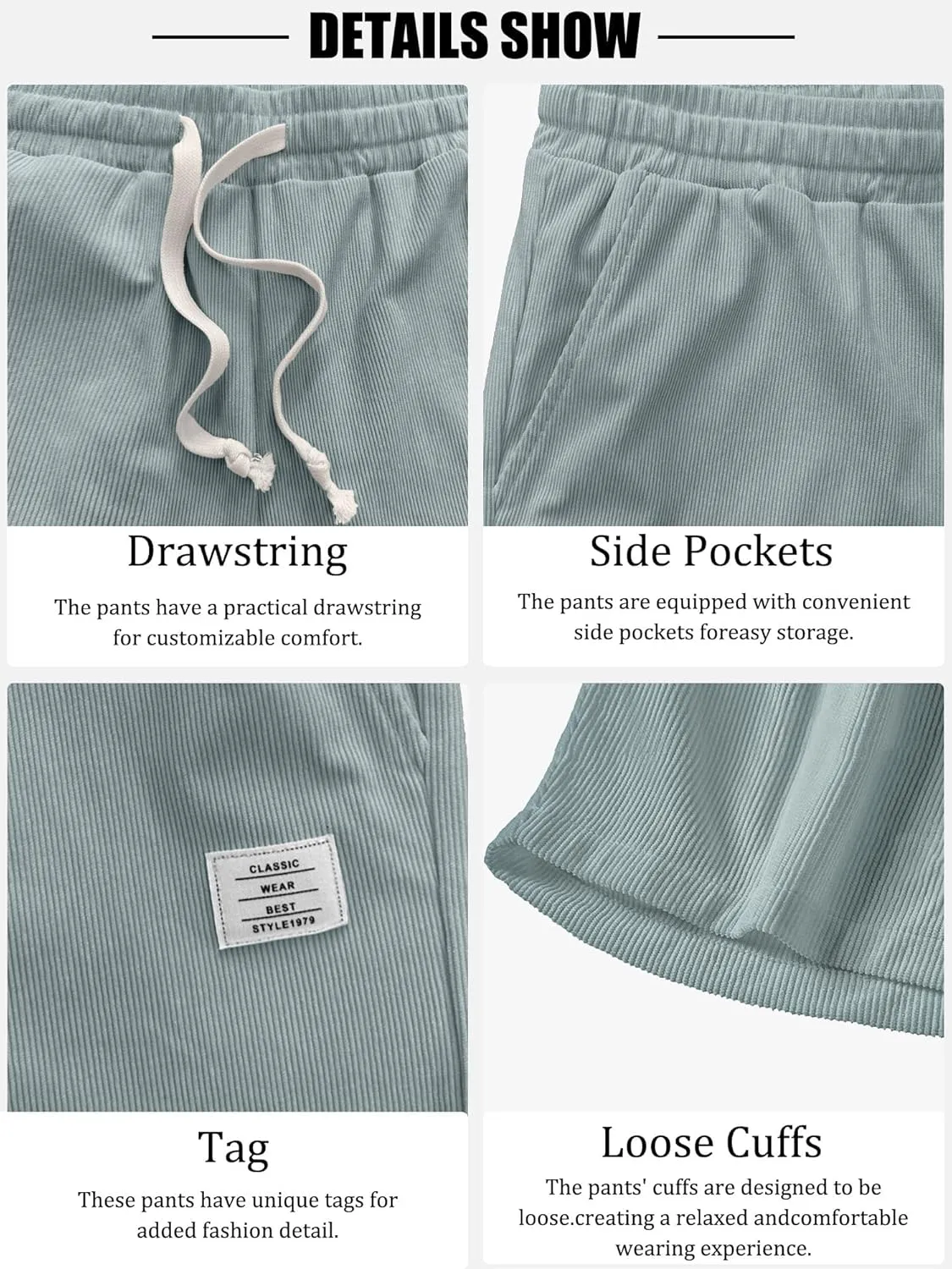 PLEPAN Mens Shorts 7 inch Corduroy Casual Short Drawstring Elastic Waist Lightweight Summer Beach Shorts Loose Fit