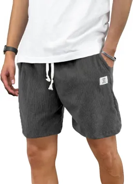 PLEPAN Mens Shorts 7 inch Corduroy Casual Short Drawstring Elastic Waist Lightweight Summer Beach Shorts Loose Fit