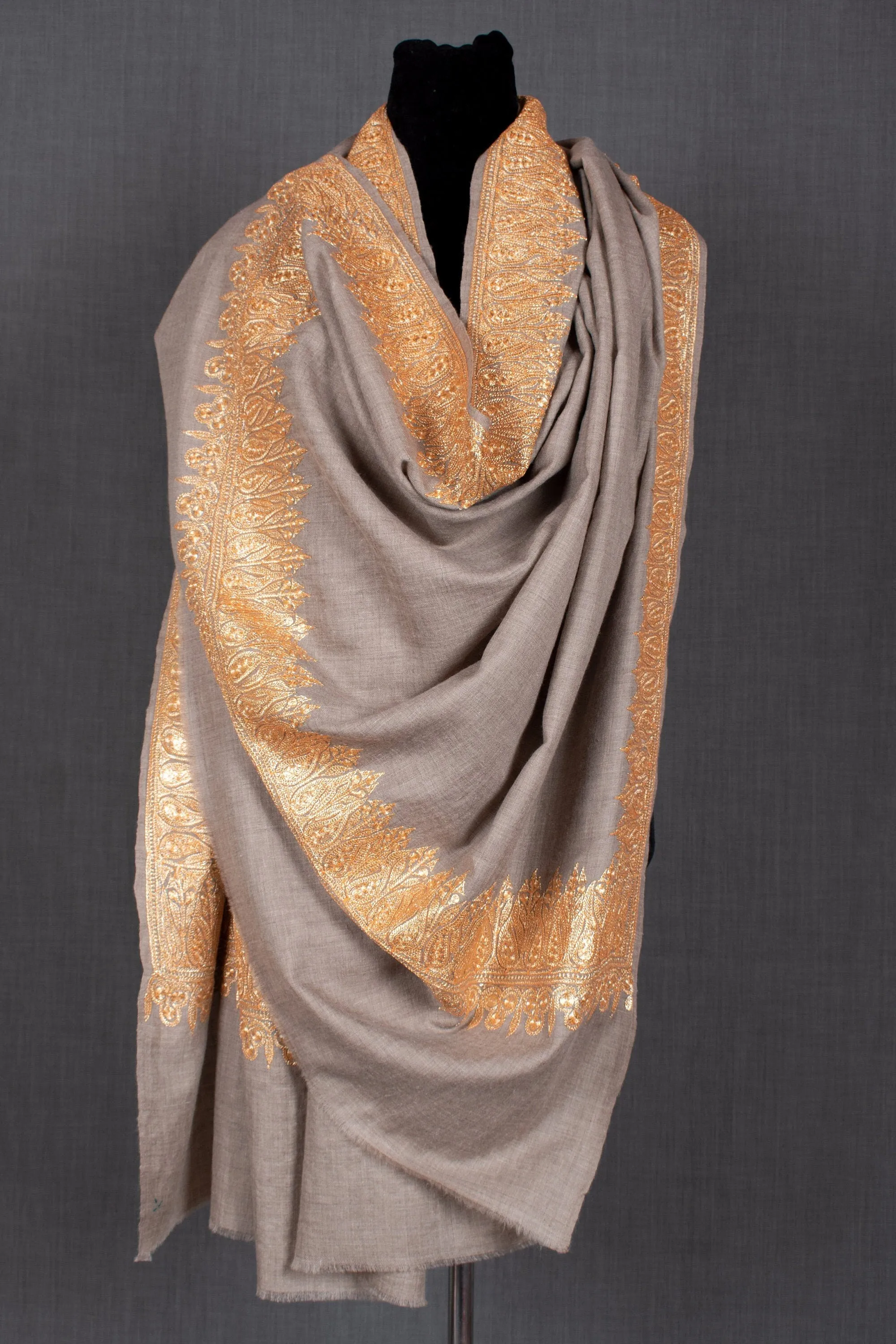 Saad Tilla Work Pure Pashmina Shawl, Kashmiri Wrap, 40x80"