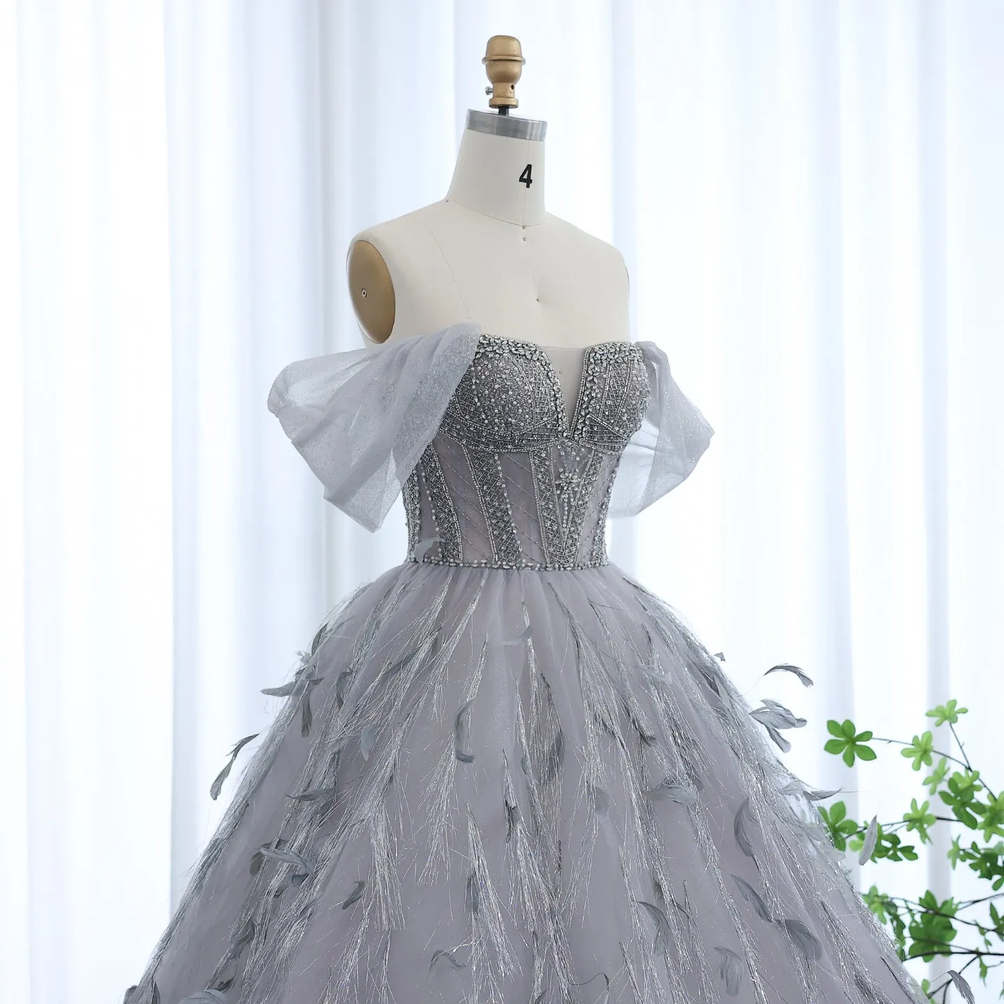 Sparkling Silver Tassel Ball Gown Evening Dress SS534