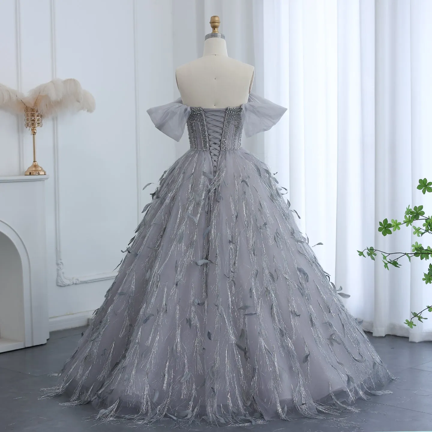Sparkling Silver Tassel Ball Gown Evening Dress SS534