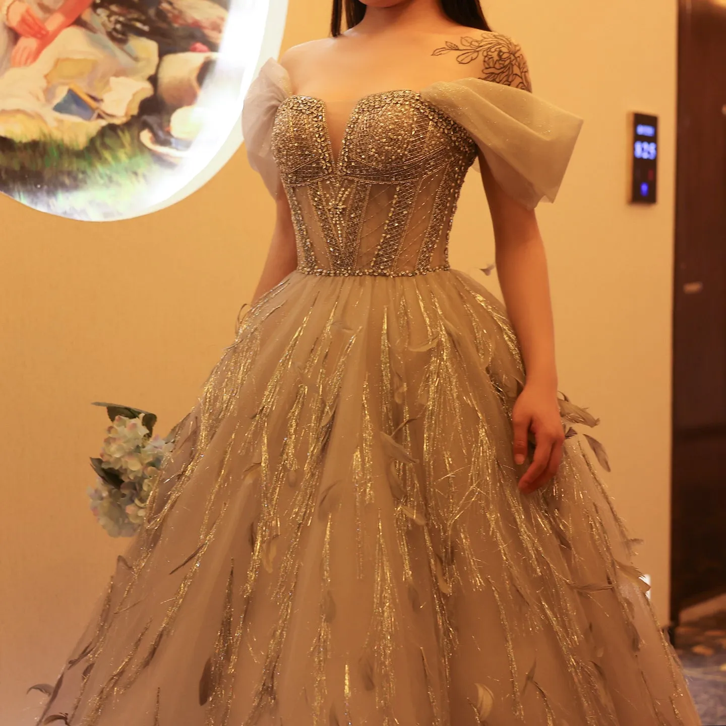 Sparkling Silver Tassel Ball Gown Evening Dress SS534