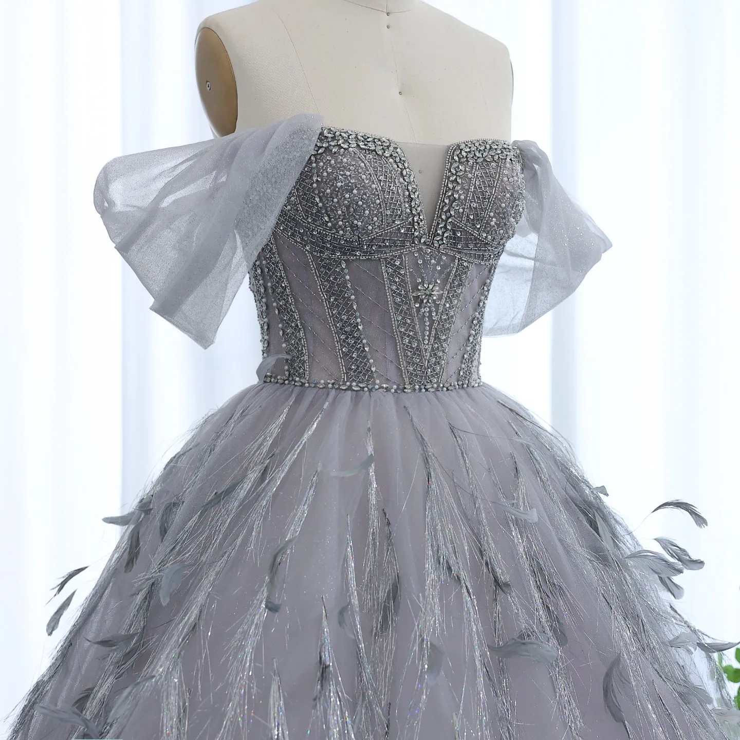 Sparkling Silver Tassel Ball Gown Evening Dress SS534