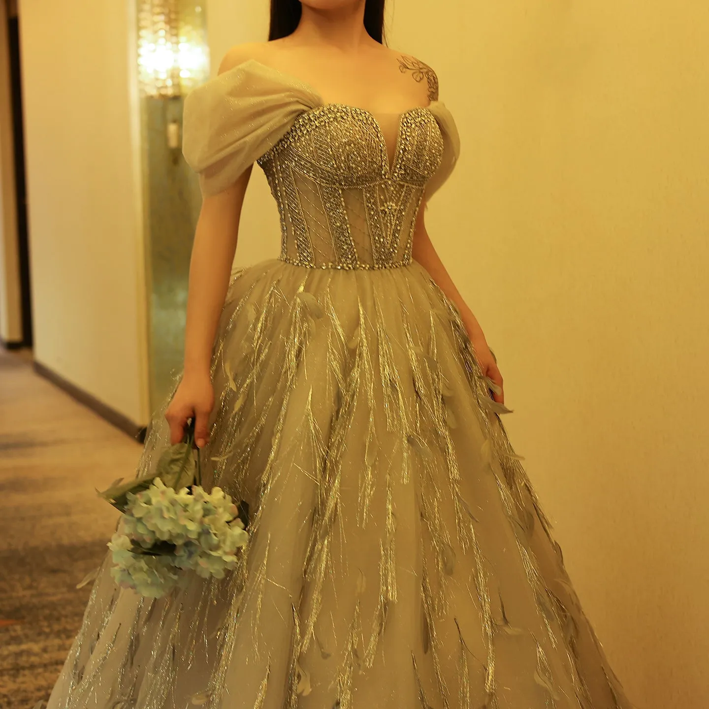 Sparkling Silver Tassel Ball Gown Evening Dress SS534