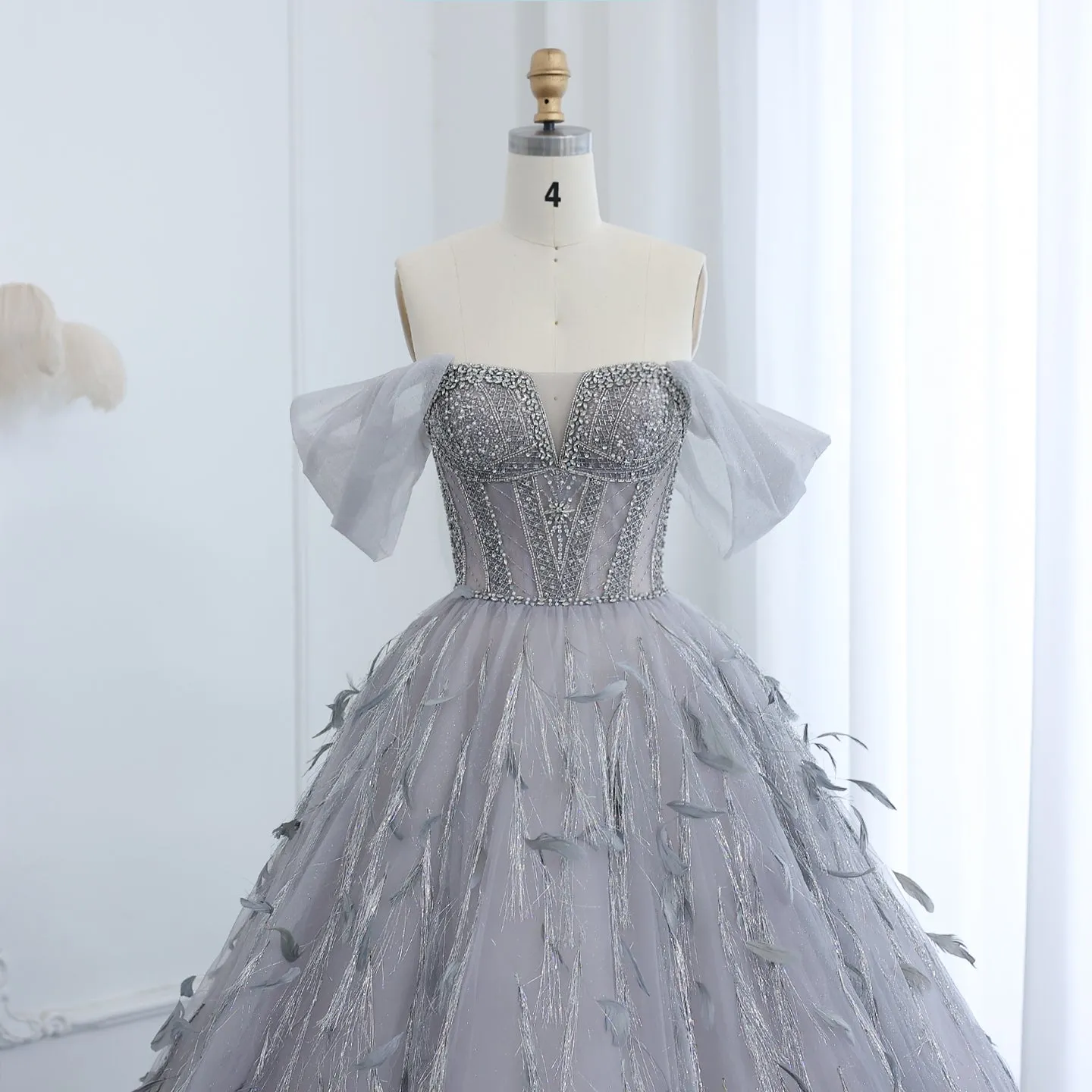 Sparkling Silver Tassel Ball Gown Evening Dress SS534