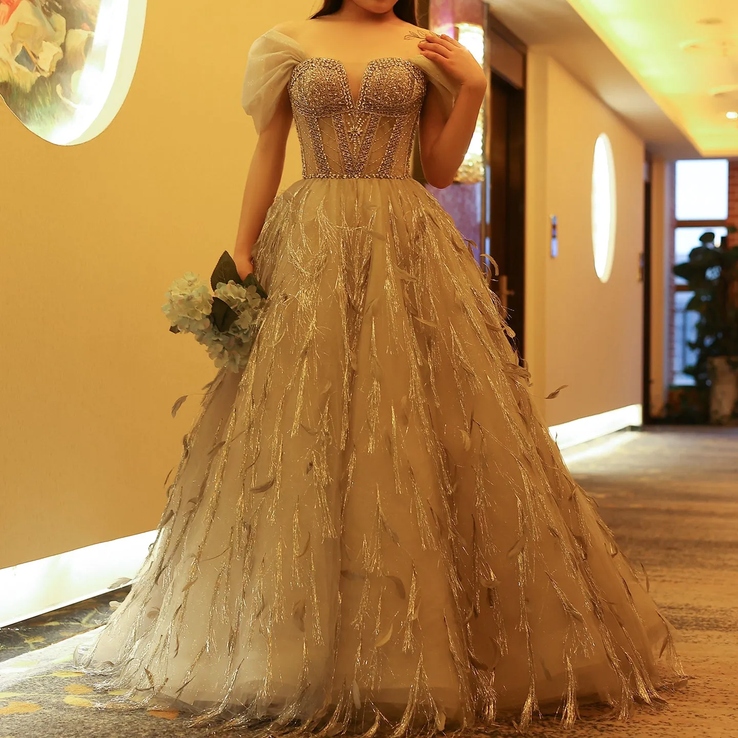 Sparkling Silver Tassel Ball Gown Evening Dress SS534
