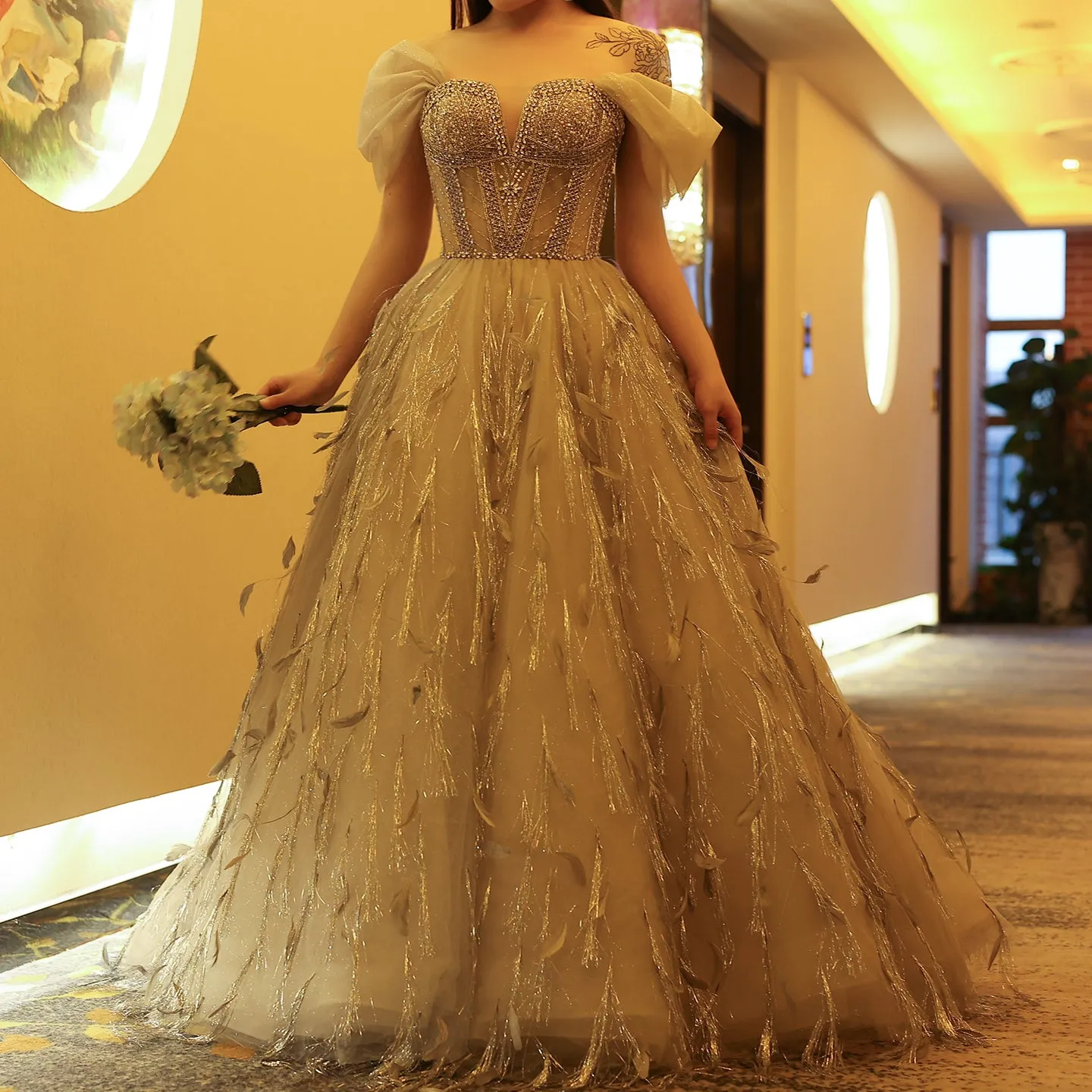 Sparkling Silver Tassel Ball Gown Evening Dress SS534