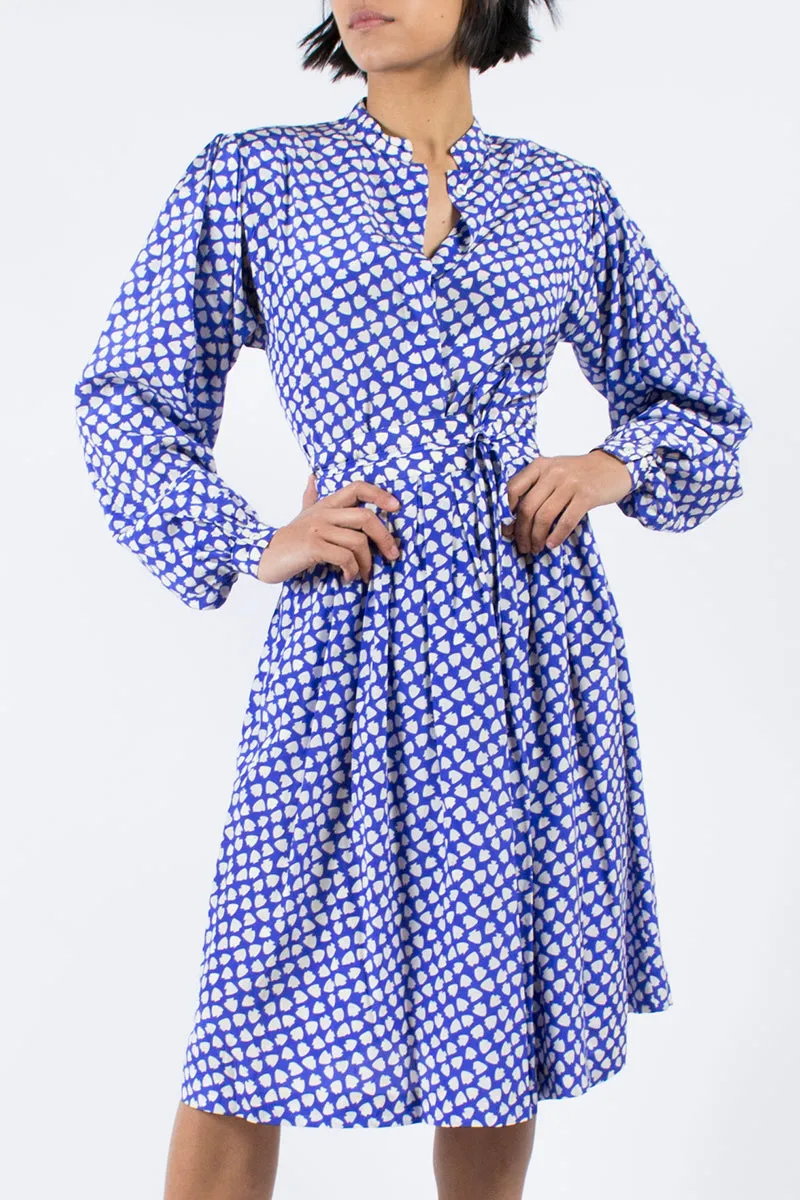 Vintage Ferragamo Blue Skirt & Blouse Silk Dress Arrowhead Novelty Print