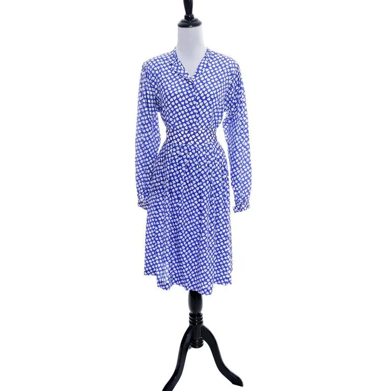 Vintage Ferragamo Blue Skirt & Blouse Silk Dress Arrowhead Novelty Print