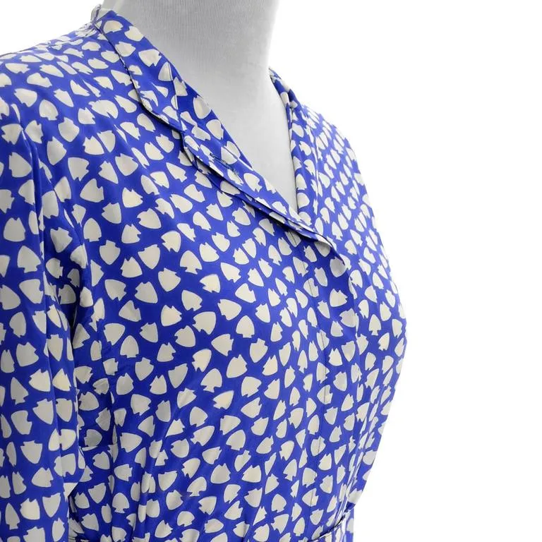 Vintage Ferragamo Blue Skirt & Blouse Silk Dress Arrowhead Novelty Print