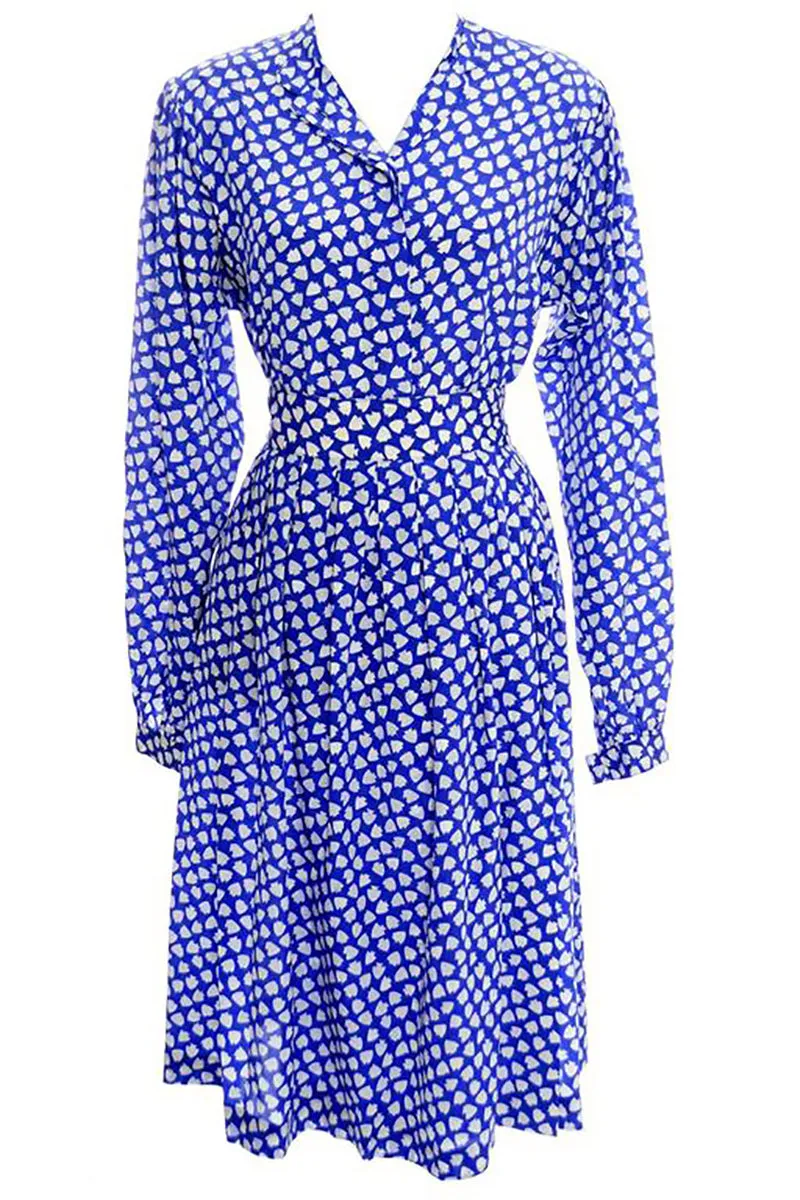 Vintage Ferragamo Blue Skirt & Blouse Silk Dress Arrowhead Novelty Print