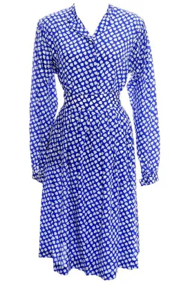 Vintage Ferragamo Blue Skirt & Blouse Silk Dress Arrowhead Novelty Print