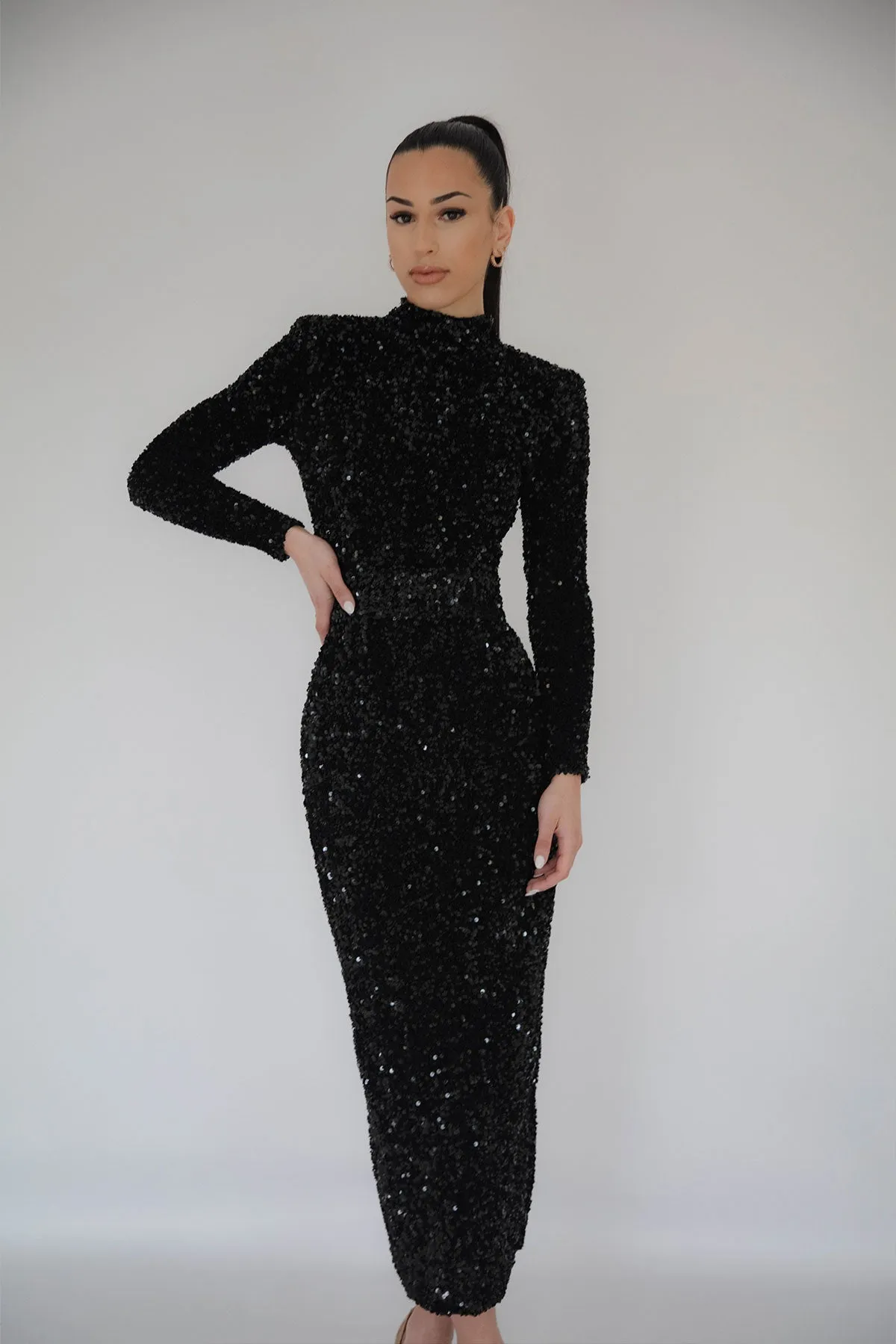 Vixen Sequin Midi Black by HSH