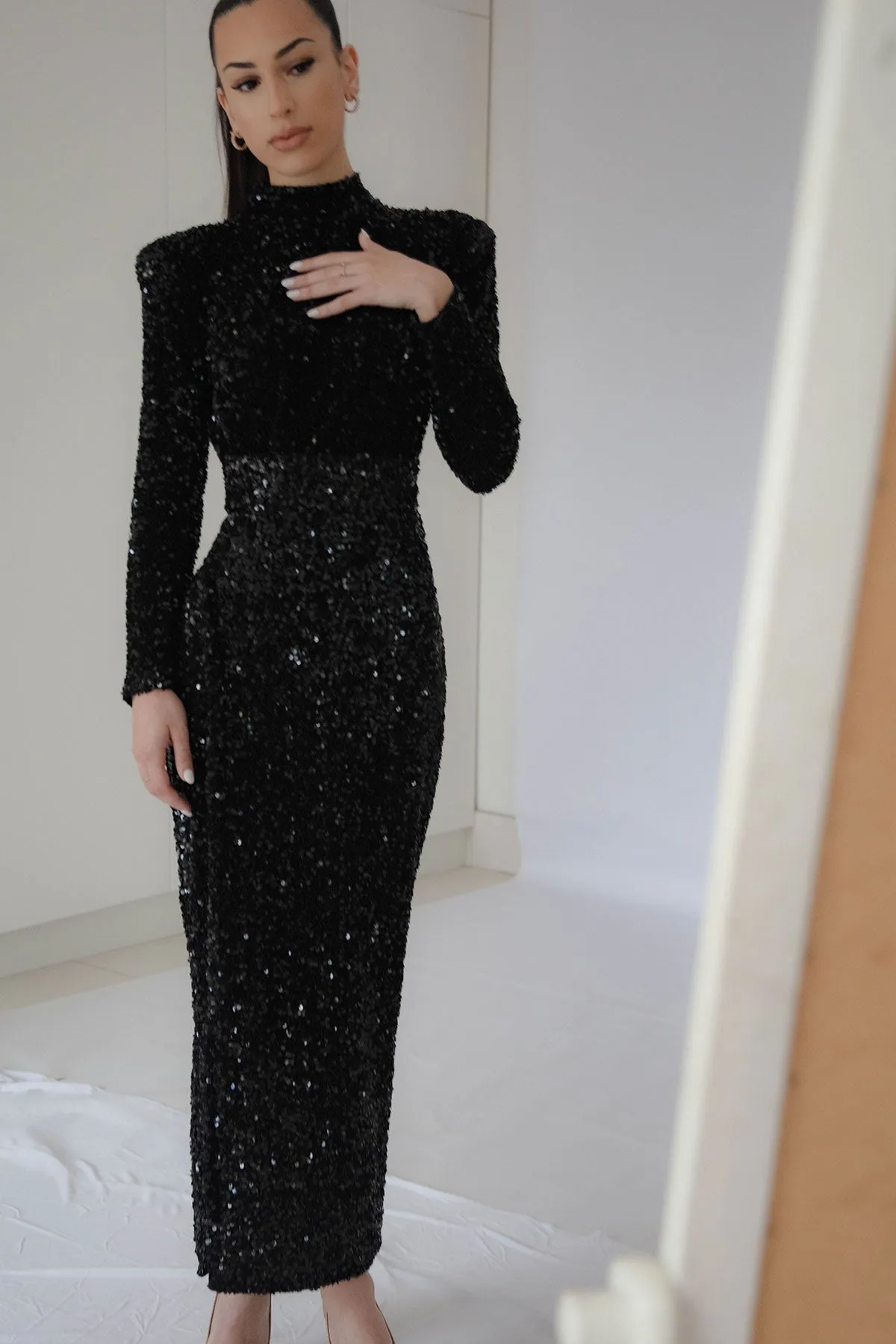 Vixen Sequin Midi Black by HSH