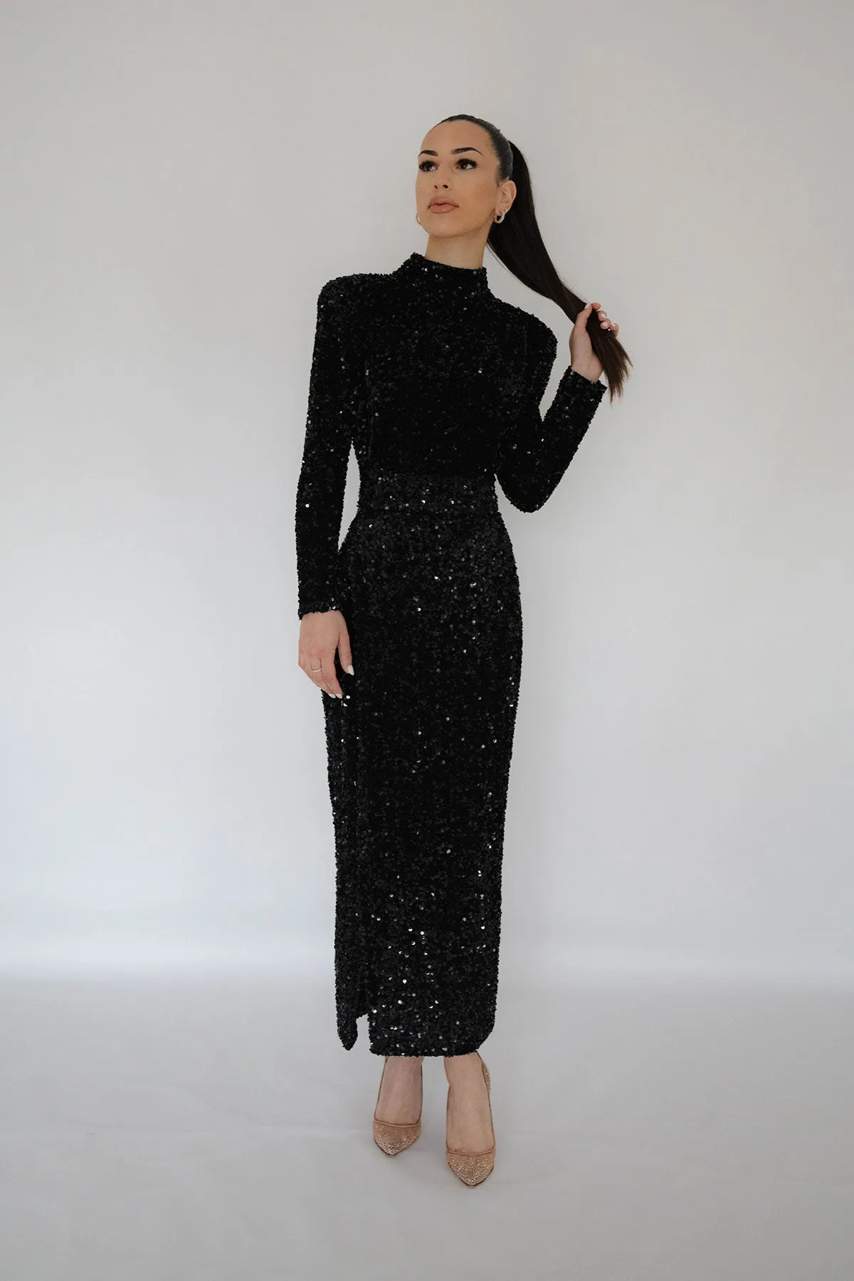 Vixen Sequin Midi Black by HSH