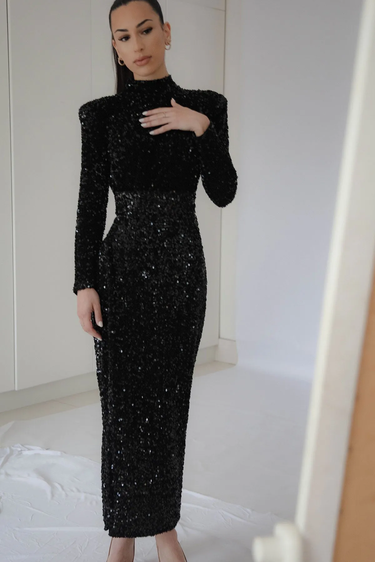 Vixen Sequin Midi Black by HSH