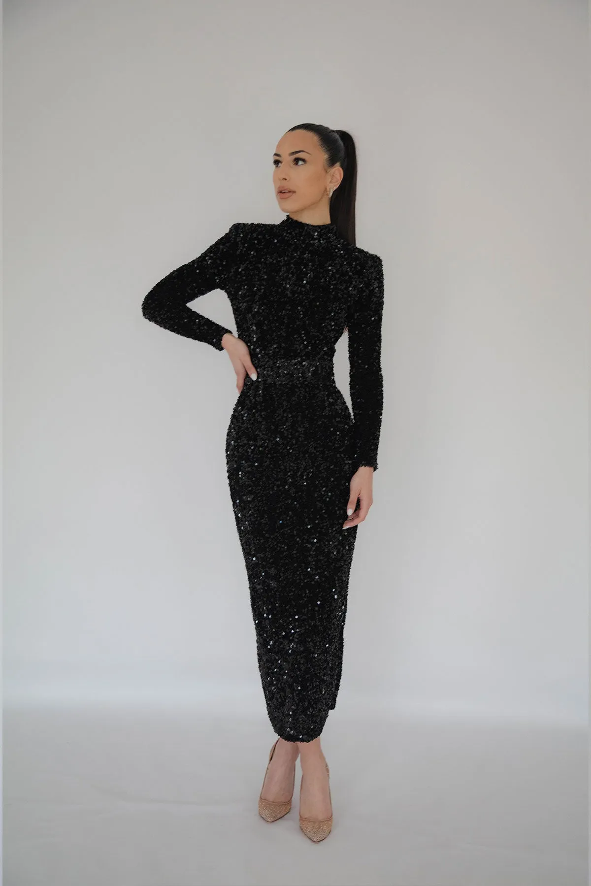 Vixen Sequin Midi Black by HSH