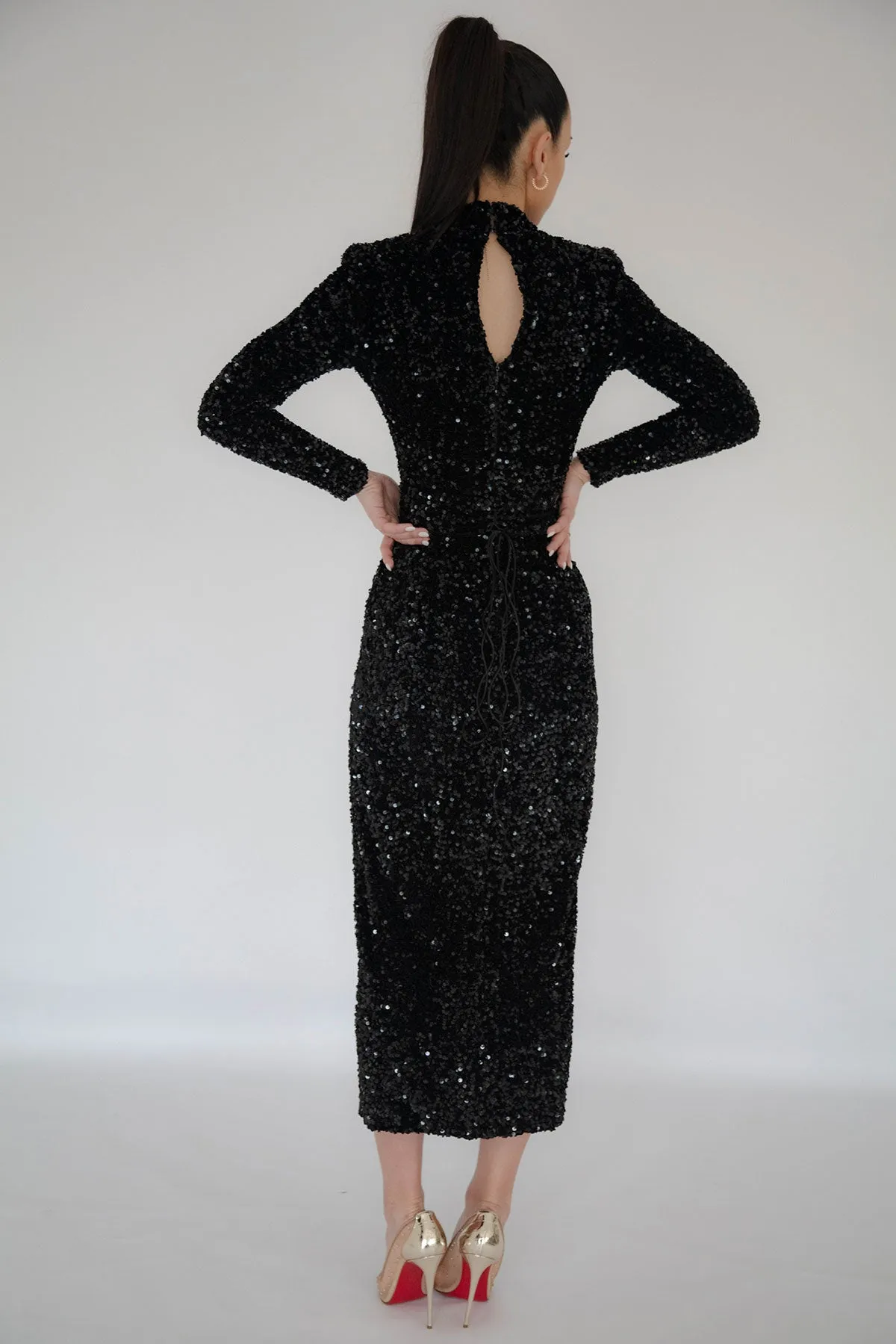Vixen Sequin Midi Black by HSH