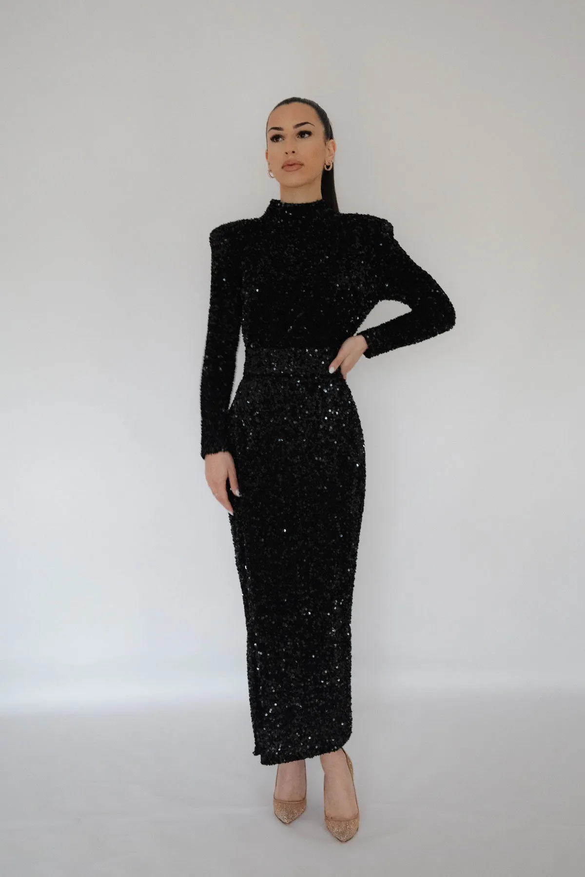 Vixen Sequin Midi Black by HSH