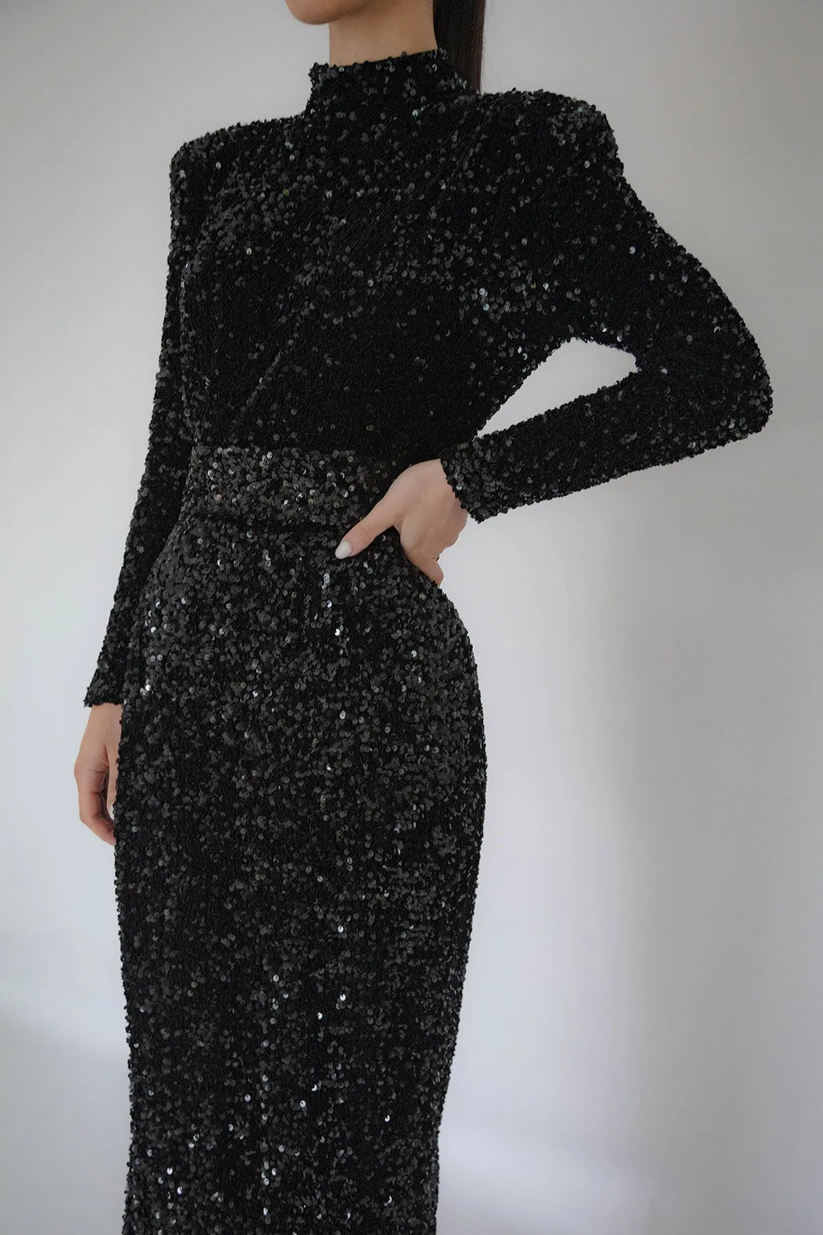 Vixen Sequin Midi Black by HSH