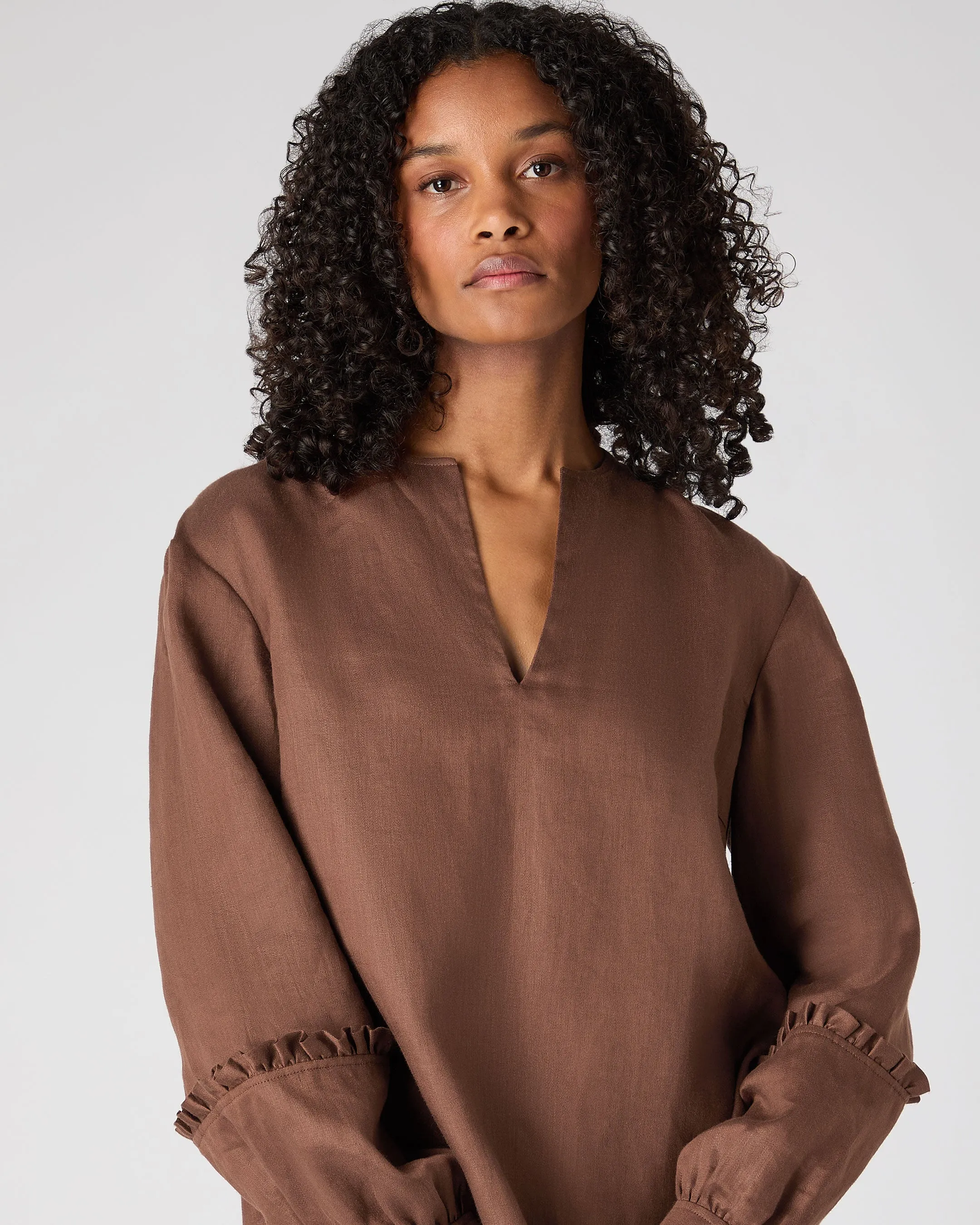 Women's Sienna Linen Top Tan Brown